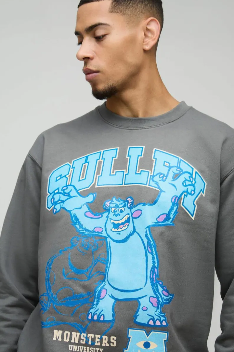 Fashion boohooMAN Pixar Sulley Monsters Inc License Print Sweatshirt charcoal
