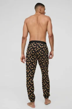 Hot boohooMAN Pizza Print Lounge Joggers black