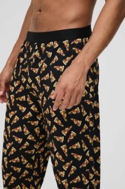 Hot boohooMAN Pizza Print Lounge Joggers black