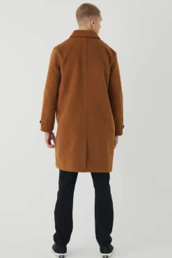 Discount boohooMAN Plain Collared Overcoat In tan
