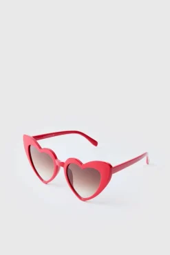 Best boohooMAN Plastic Heart Sunglasses red