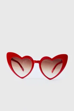Best boohooMAN Plastic Heart Sunglasses red