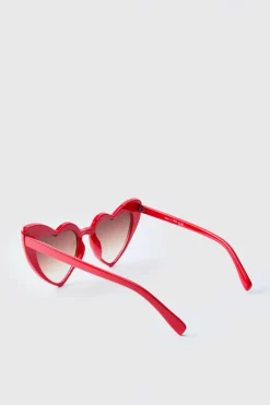 Best boohooMAN Plastic Heart Sunglasses red