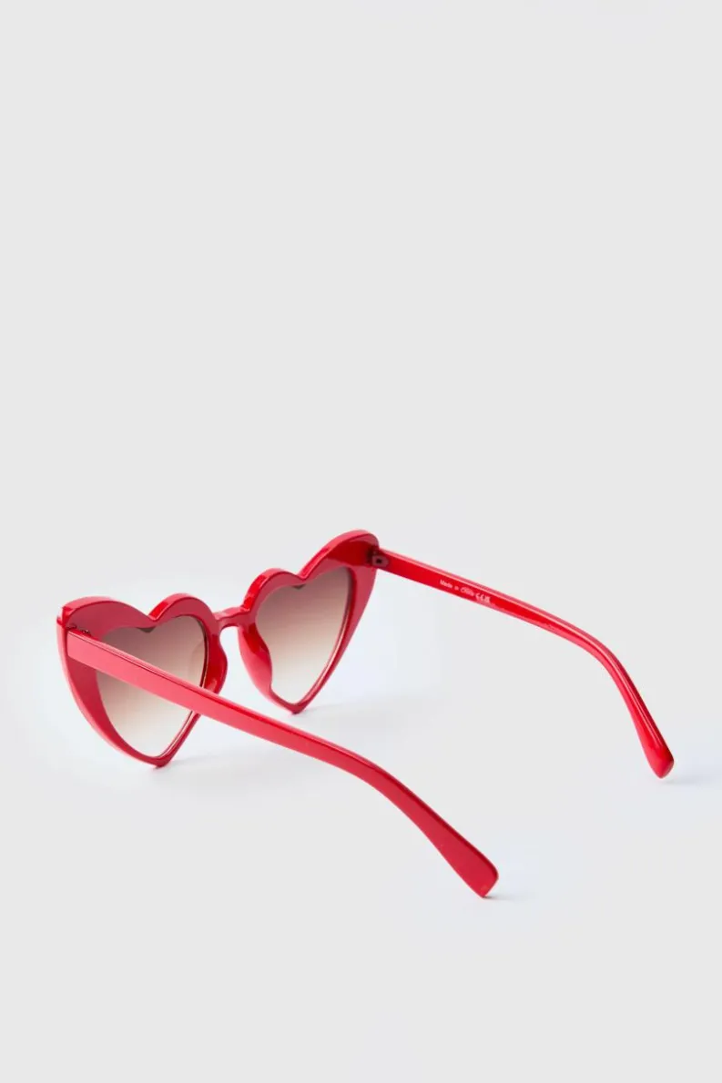 Best boohooMAN Plastic Heart Sunglasses red