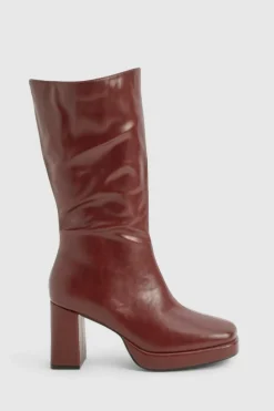 Fashion boohoo Platform Calf High Boots cherry