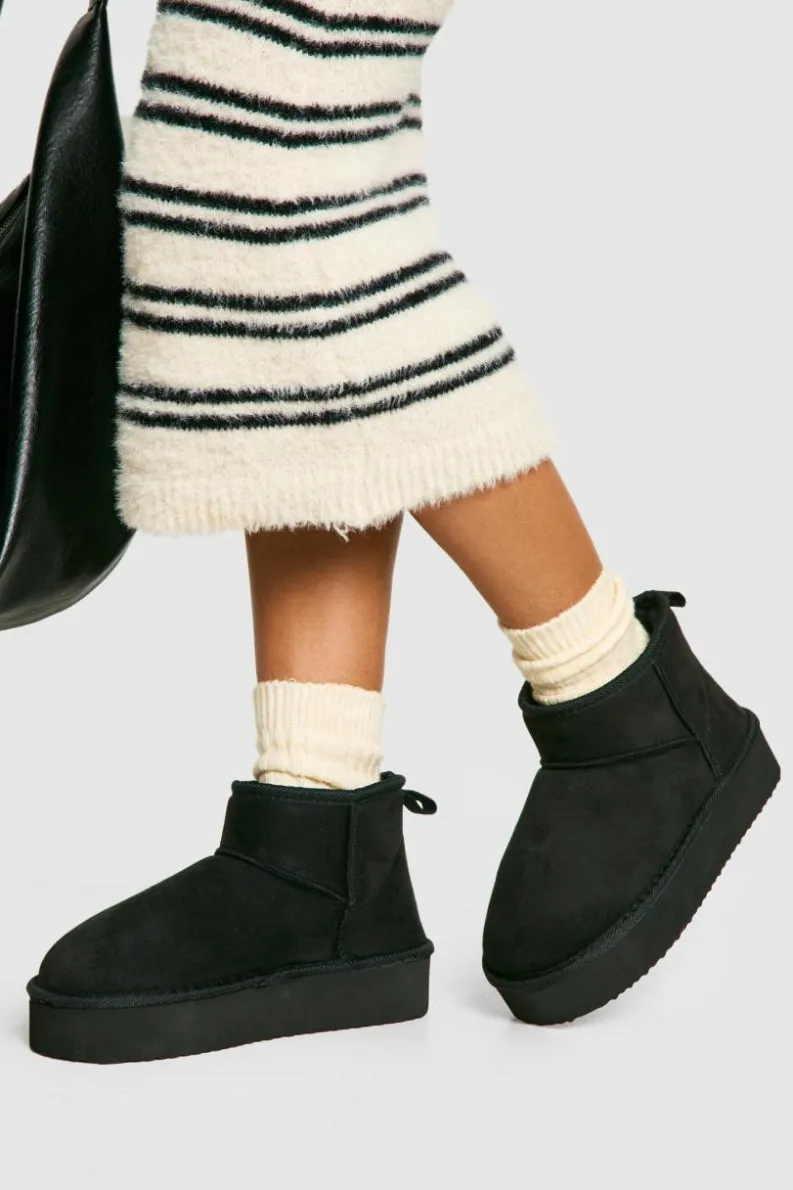Cheap boohoo Platform Cosy Ankle Boots black