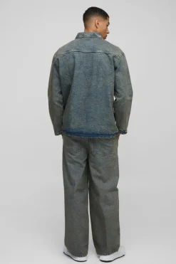 Store boohooMAN Pleated Baggy Jeans antique wash