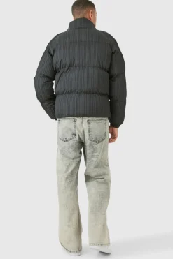 Cheap boohooMAN Pleated Funnel Neck Puffer Coat In black