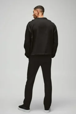 Cheap boohooMAN Pleated Long Sleeve Collarless Boxy Shirt black