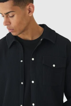 Store boohooMAN Pleated Overshirt black