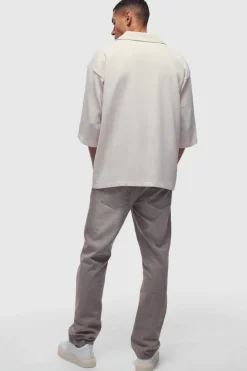 Fashion boohooMAN Pleated Oversized V Neck Shirt ecru