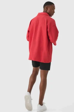 Cheap boohooMAN Pleated Oversized V Neck Shirt red