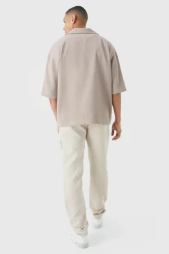 Discount boohooMAN Pleated Oversized V Neck Shirt mocha