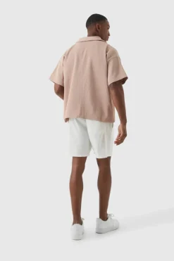 Best boohooMAN Pleated Short Sleeve Oversized Boxy Shirt taupe