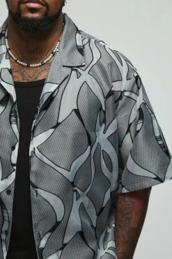 Cheap boohooMAN Plus Abstract Sheer Revere Shirt black