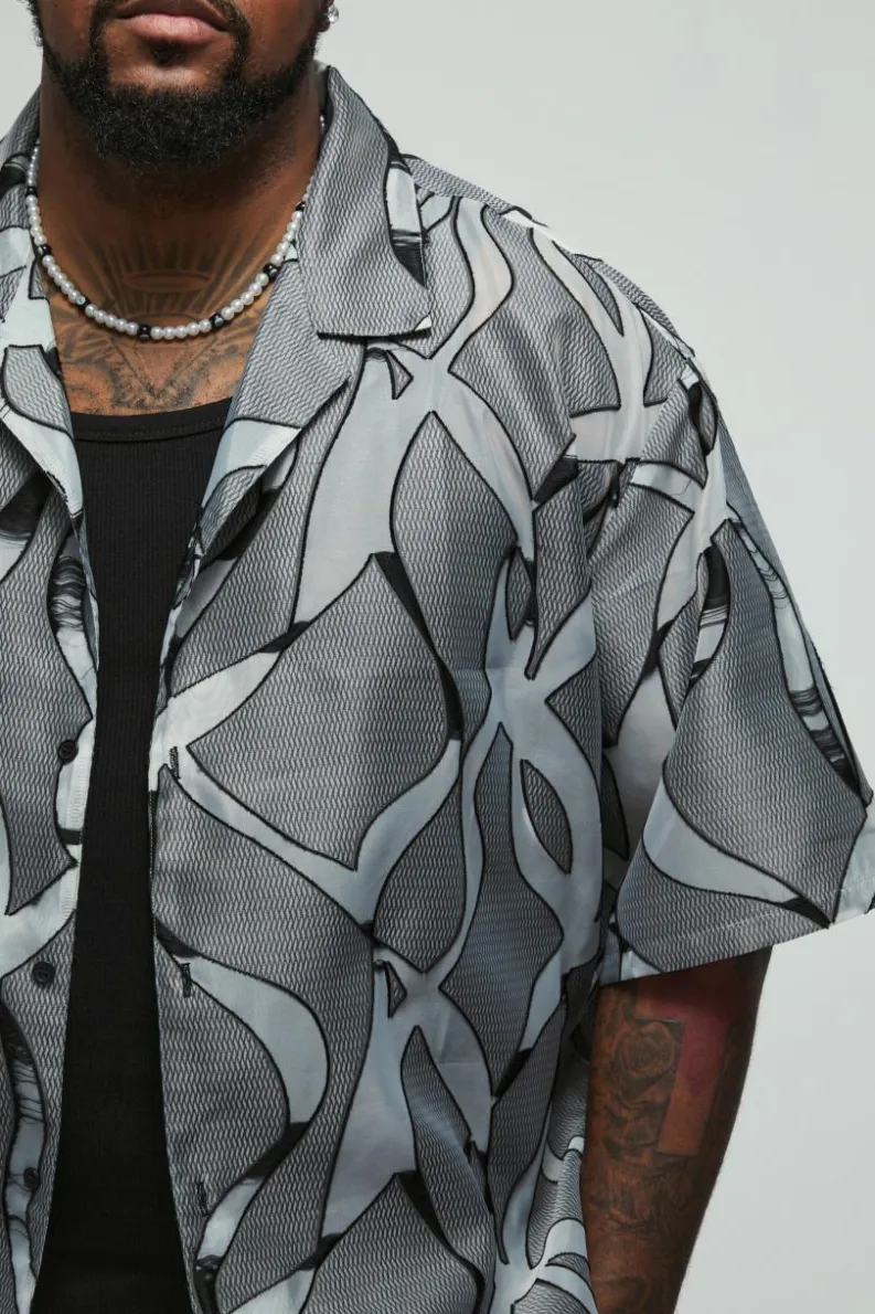 Cheap boohooMAN Plus Abstract Sheer Revere Shirt black