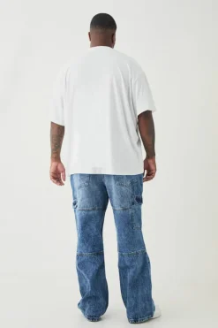 Hot boohooMAN Plus Acid Wash Panel Cargo Flared Jeans antique wash