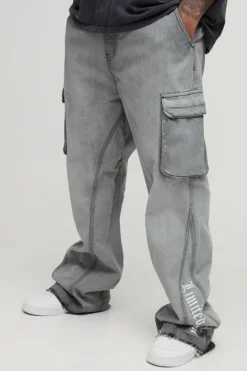 Hot boohooMAN Plus Applique Gusset Cargo Flared Jeans grey