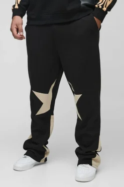 Discount boohooMAN Plus Applique Slim Star Gusset Jogger black