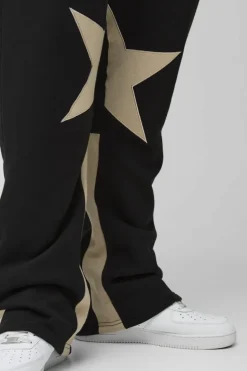 Discount boohooMAN Plus Applique Slim Star Gusset Jogger black