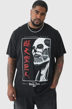 Fashion boohooMAN Plus Attack On Titan Anime Printed Licensed T-shirt In black