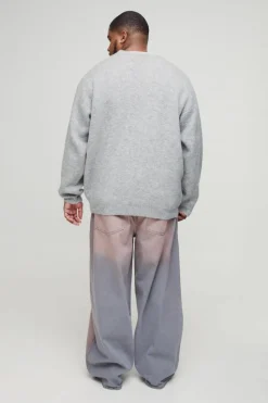 Store boohooMAN Plus Baggy Bleached Overdye Jeans grey