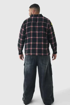 New boohooMAN Plus Baggy Fit Washed Multi Pocket Cargo Jeans washed black