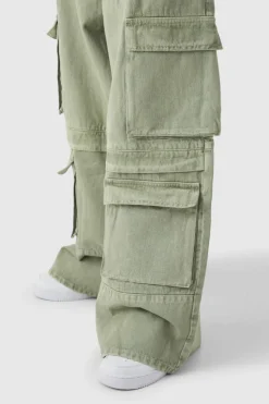 Discount boohooMAN Plus Baggy Fit Washed Multi Pocket Cargo Jeans khaki