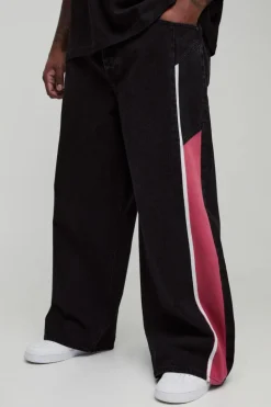 Best boohooMAN Plus Baggy Moto Panel Jeans black