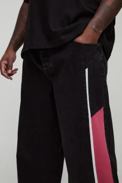 Best boohooMAN Plus Baggy Moto Panel Jeans black