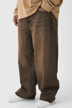 Best Sale boohooMAN Plus Baggy Rigid Double Waistband Denim Jeans brown