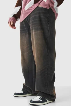 New boohooMAN Plus Baggy Rigid Washed Jeans brown