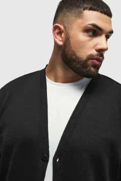Flash Sale boohooMAN Plus Basic Regular Fit Cardigan in black