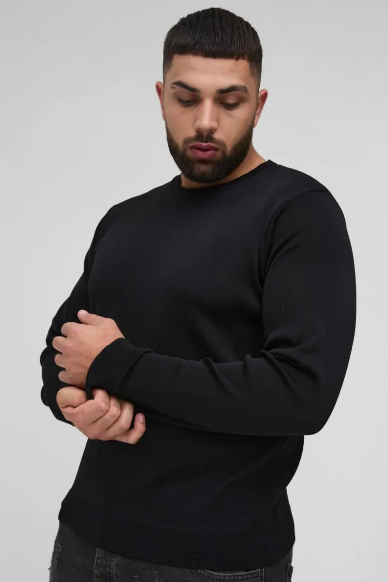 Flash Sale boohooMAN Plus Basic Regular Fit Crew Neck Jumper in black
