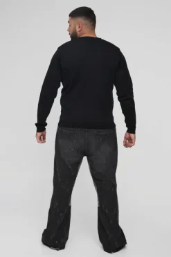 Flash Sale boohooMAN Plus Basic Regular Fit Crew Neck Jumper in black