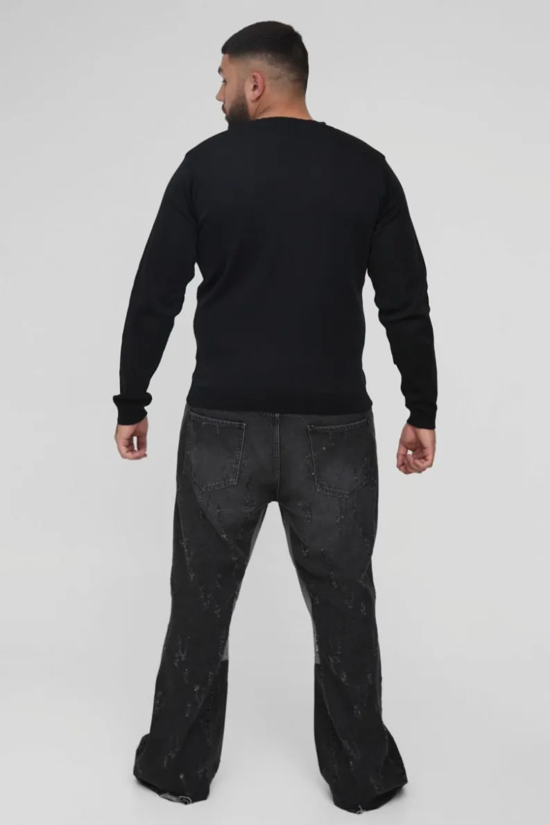 Flash Sale boohooMAN Plus Basic Regular Fit Crew Neck Jumper in black