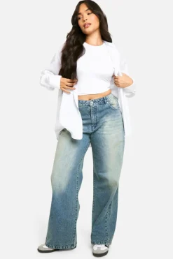 Best Sale boohoo Plus Basics High Waisted Boyfriend Jeans ice blue