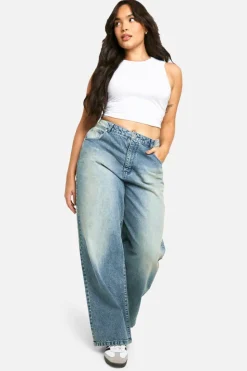 Best Sale boohoo Plus Basics High Waisted Boyfriend Jeans ice blue