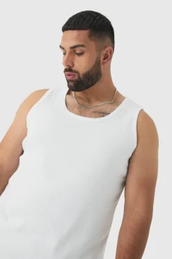 Cheap boohooMAN Plus Basic Vest white
