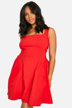 Best Sale boohoo Plus Bengaline Bow Back Skater Dress red