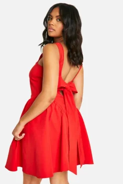 Best Sale boohoo Plus Bengaline Bow Back Skater Dress red