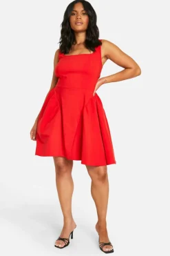 Best Sale boohoo Plus Bengaline Bow Back Skater Dress red