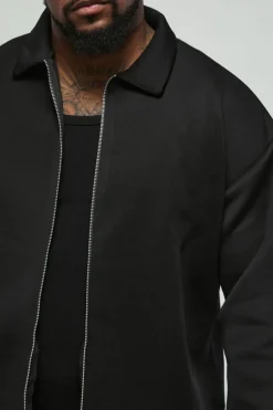Discount boohooMAN Plus Bonded Scuba Zip Through Overshirt black