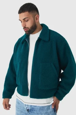 Store boohooMAN Plus Borg Harrington Jacket In teal
