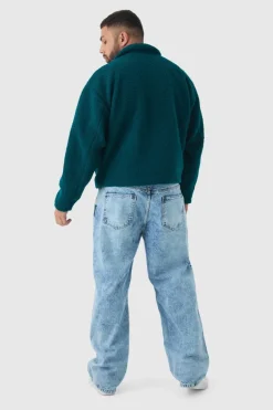 Store boohooMAN Plus Borg Harrington Jacket In teal
