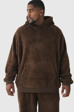 Best Sale boohooMAN Plus Borg Oversized Hooded Tracksuit chocolate