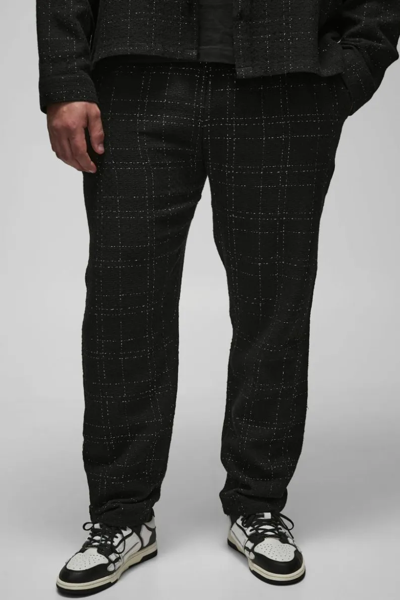 Shop boohooMAN Plus Boucle Tapered Trousers black