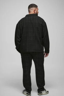 Shop boohooMAN Plus Boucle Tapered Trousers black