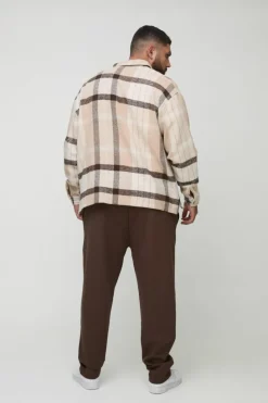 Outlet boohooMAN Plus Boxy Split Hem Brushed Check Overshirt multi