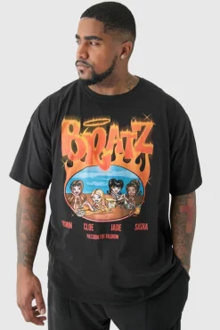 Hot boohooMAN Plus Bratz Flame Print License T-shirt In black